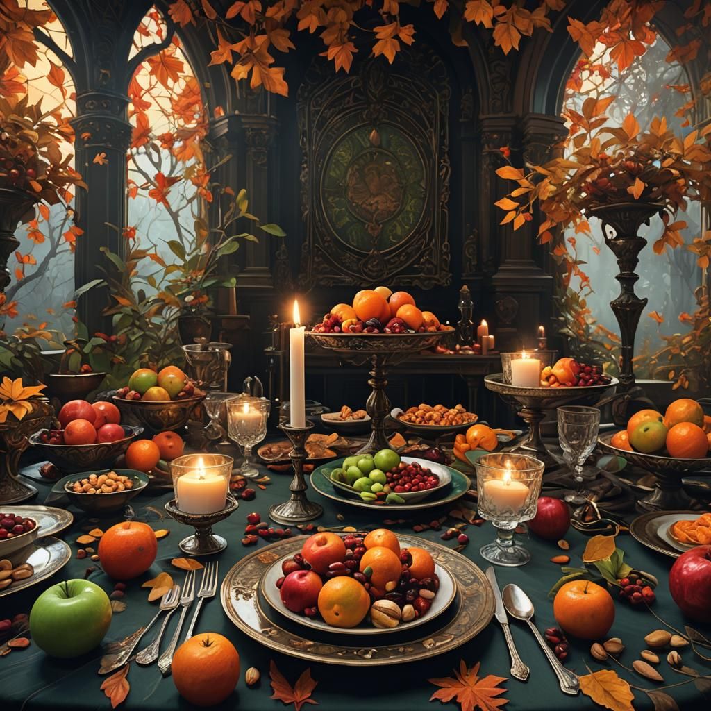 Dark Fantasy Feast in Art Nouveau Style