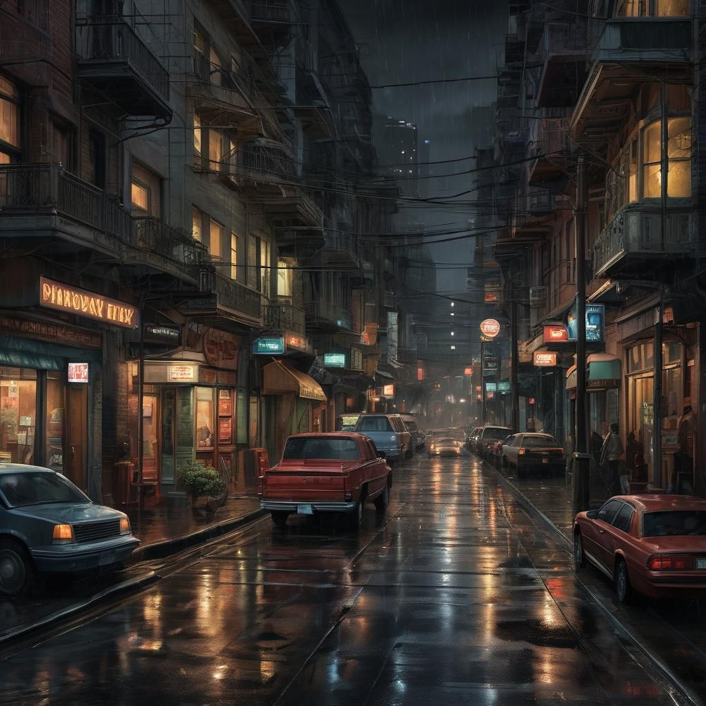 San Francisco Rainy Night Liminal Space in Comic Book Art