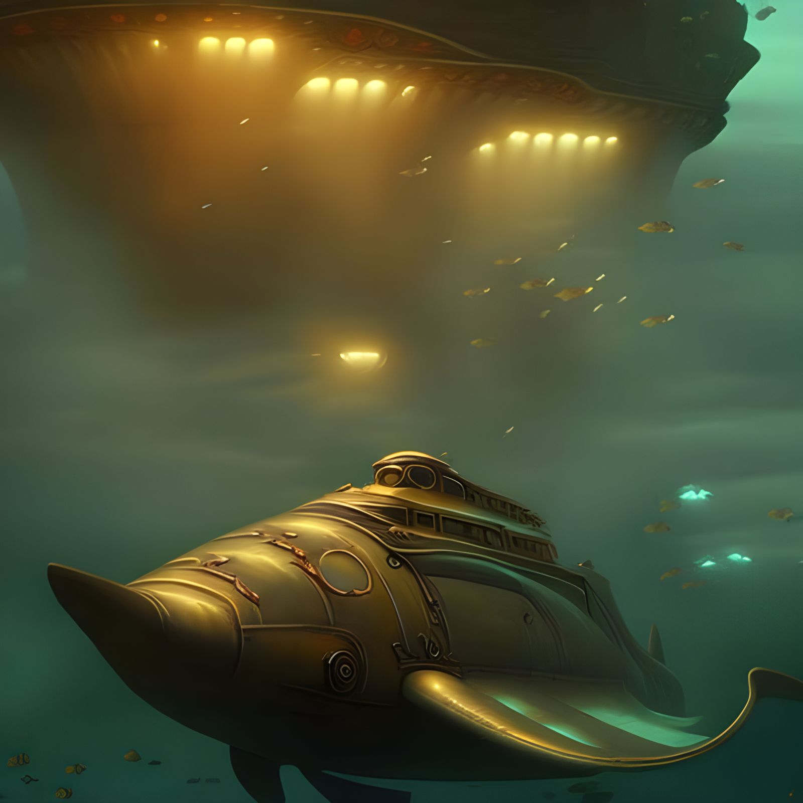 Bioluminescent Masterpiece: Epic Underwater Steampunk Submar...