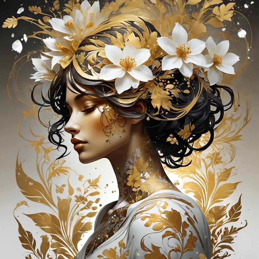 Biopunk Girl Silhouette with Flowers and Ice