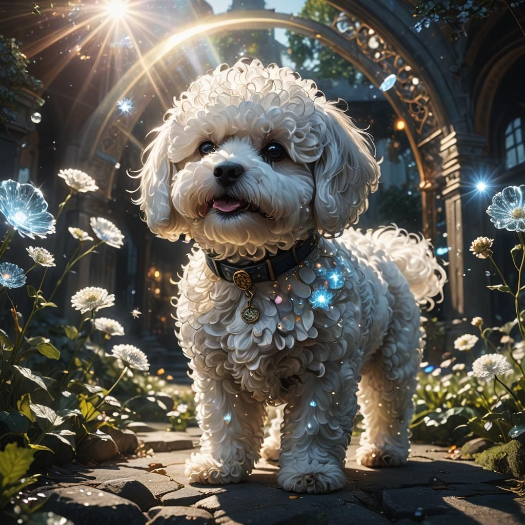 Hyperdetailed Bichon Frisé in Dark Fantasy Style