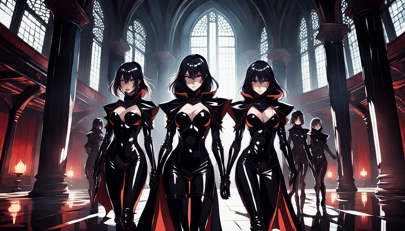 Anime Female Warriors in Latex, Manga-Inspired Art