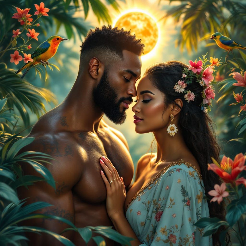 Lovers in Tropical Paradise Radiating Divine Connection