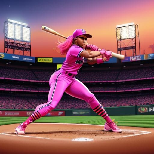 Nicki Minaj Playing Baseball in Comic Book Style