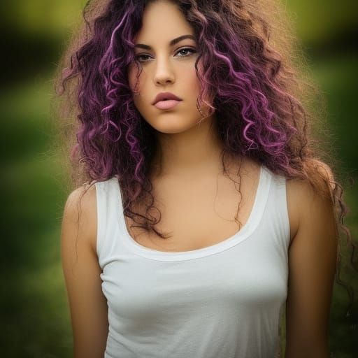 Hispanic Woman with Purple Hair in Springtime