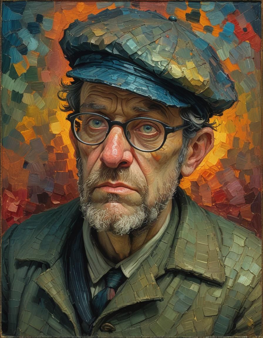Middle-Aged Man with Spectacles in Neo-Impressionism