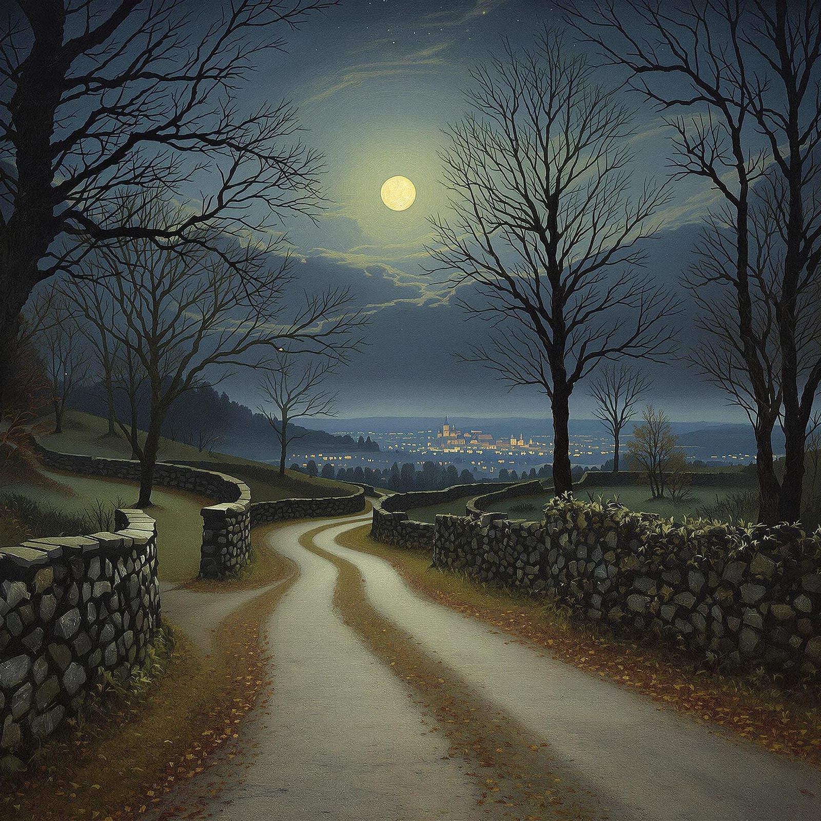 Impressionist European Countryside at Dusk, Early 1900s