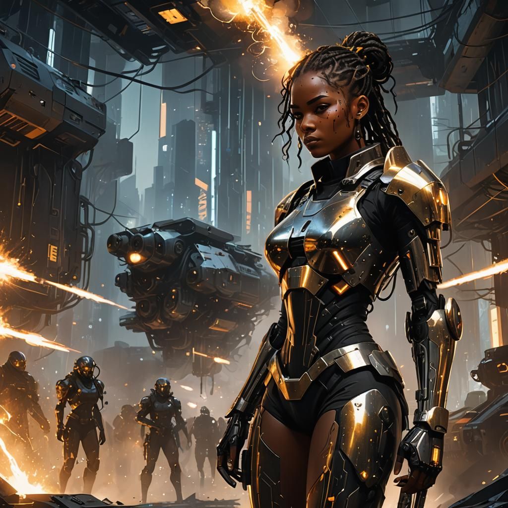 Cyberpunk Warrior Girl in Futuristic Armor