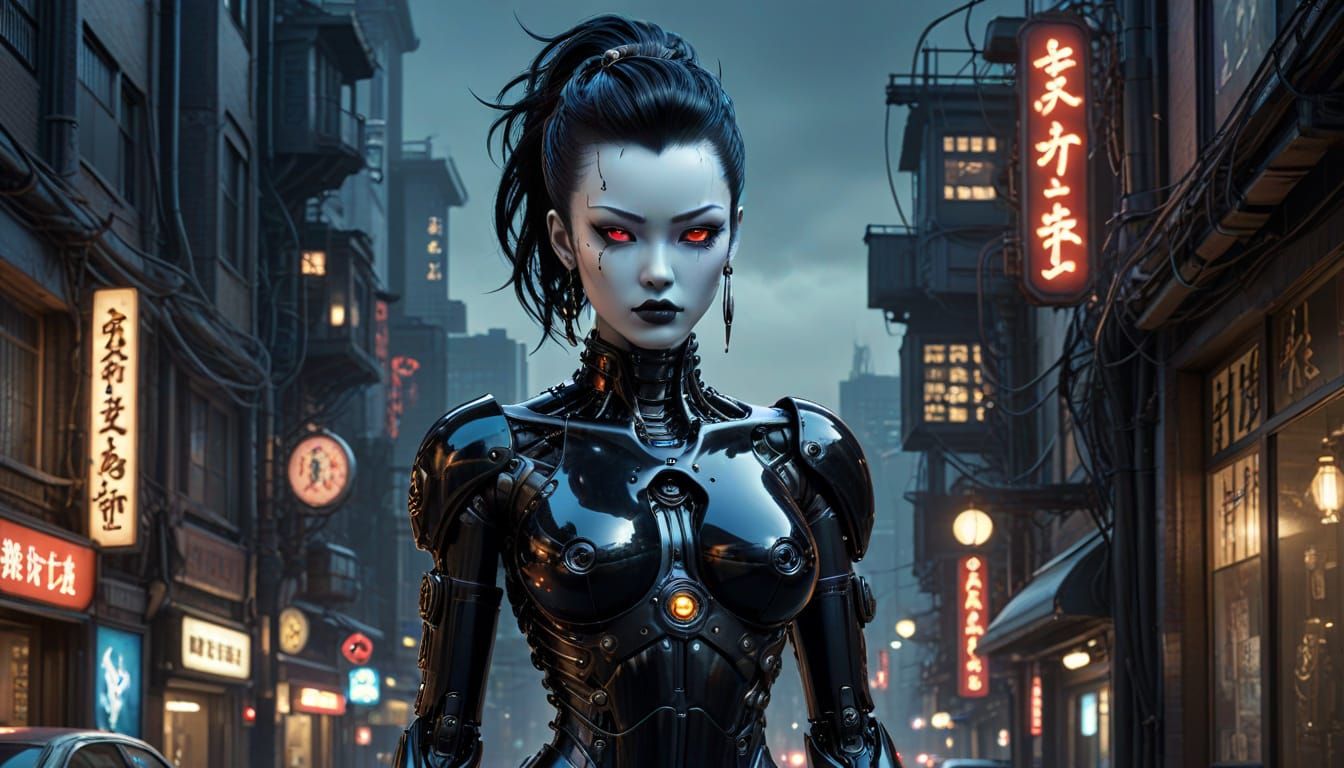 Cyberpunk Android in Gothic Bio-Mech Pose
