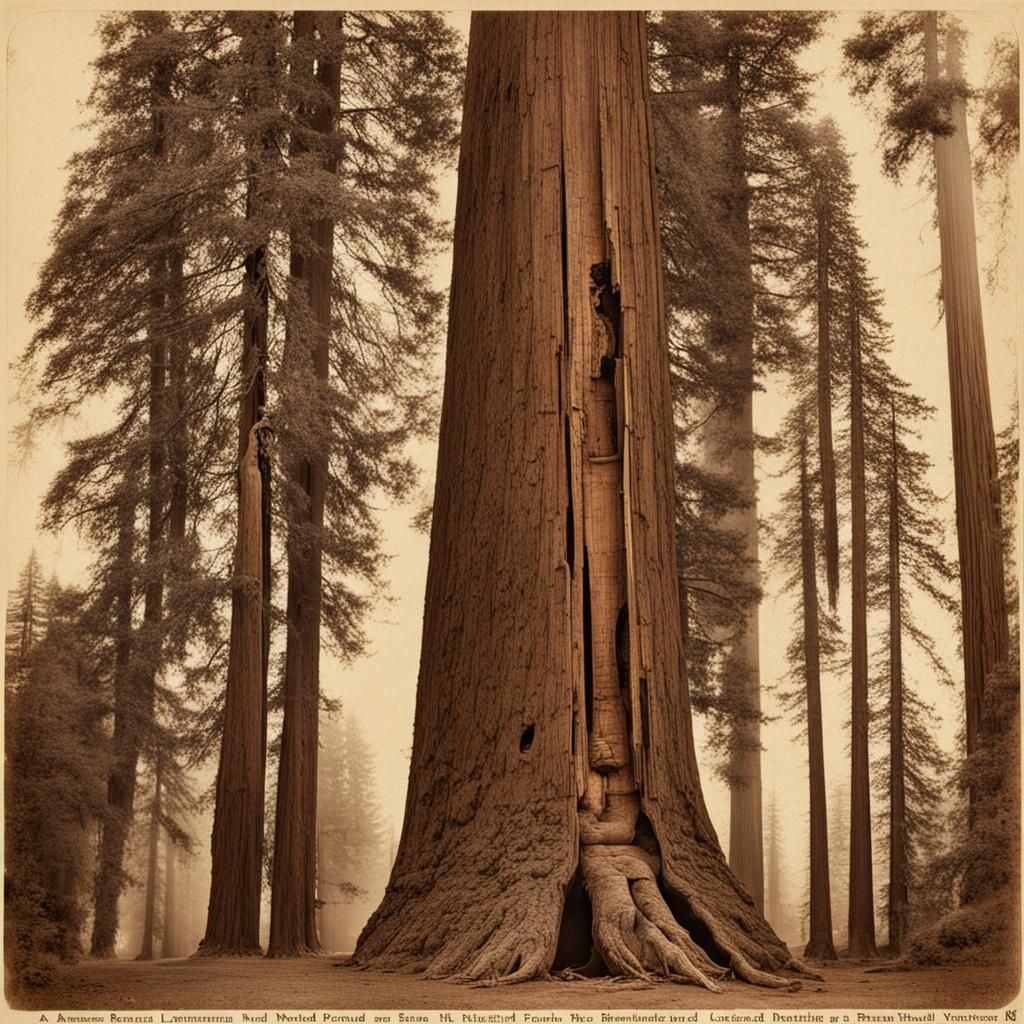 A massive redwood tree ,transformed into a lightning rod with sparks coming off