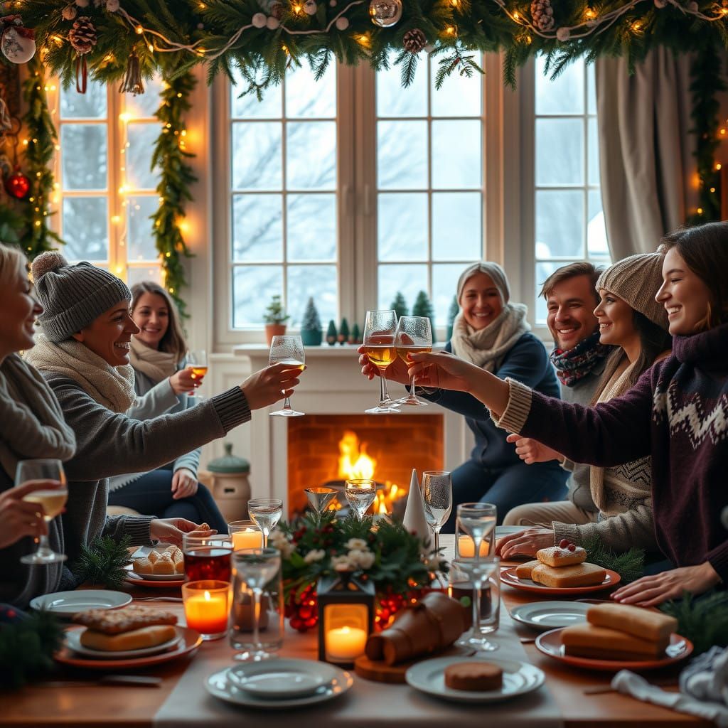 Warm Winter Gathering Around the Fireplace