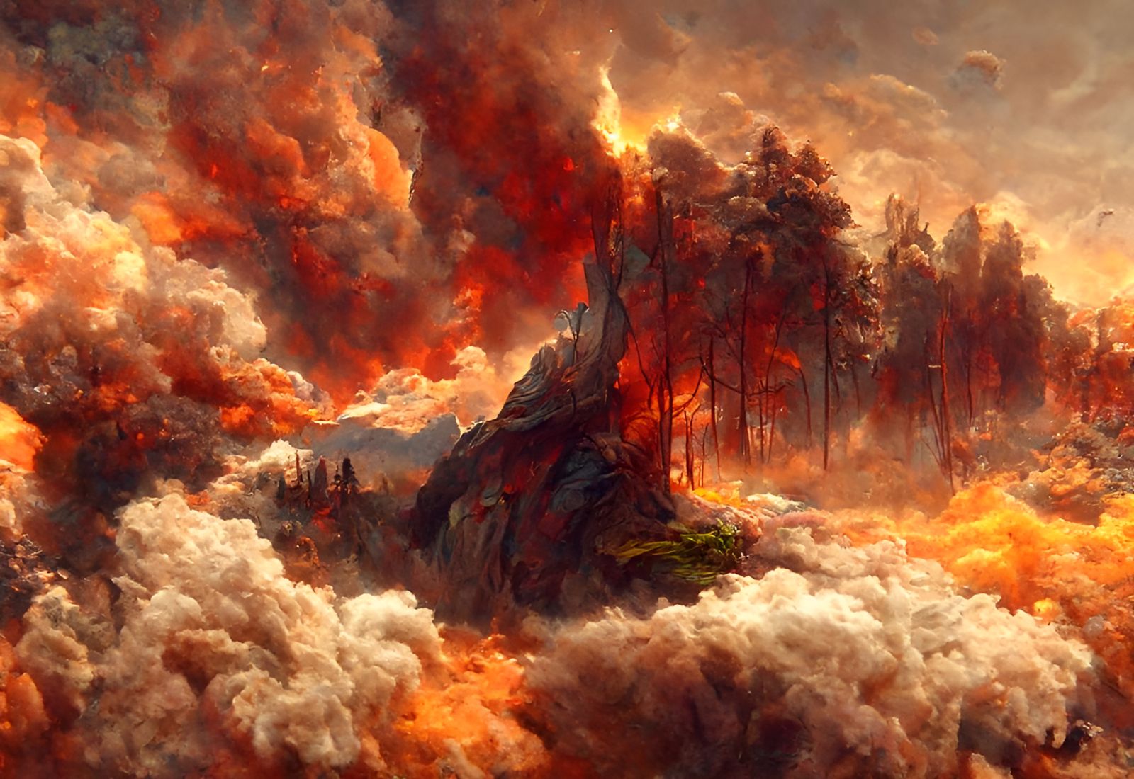 Inferno: Mountain Forest Fire Landscape Painting