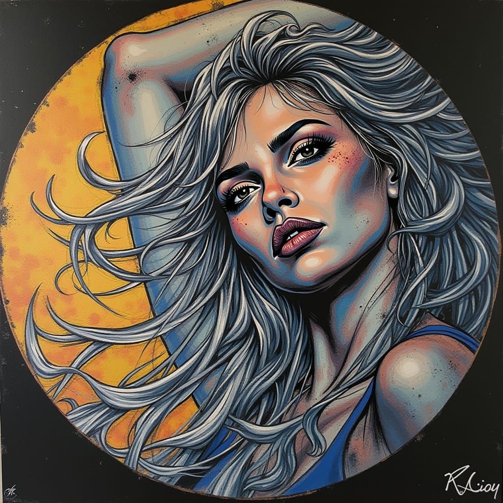 Rugged Glamour: Intense Woman with Windswept Hair