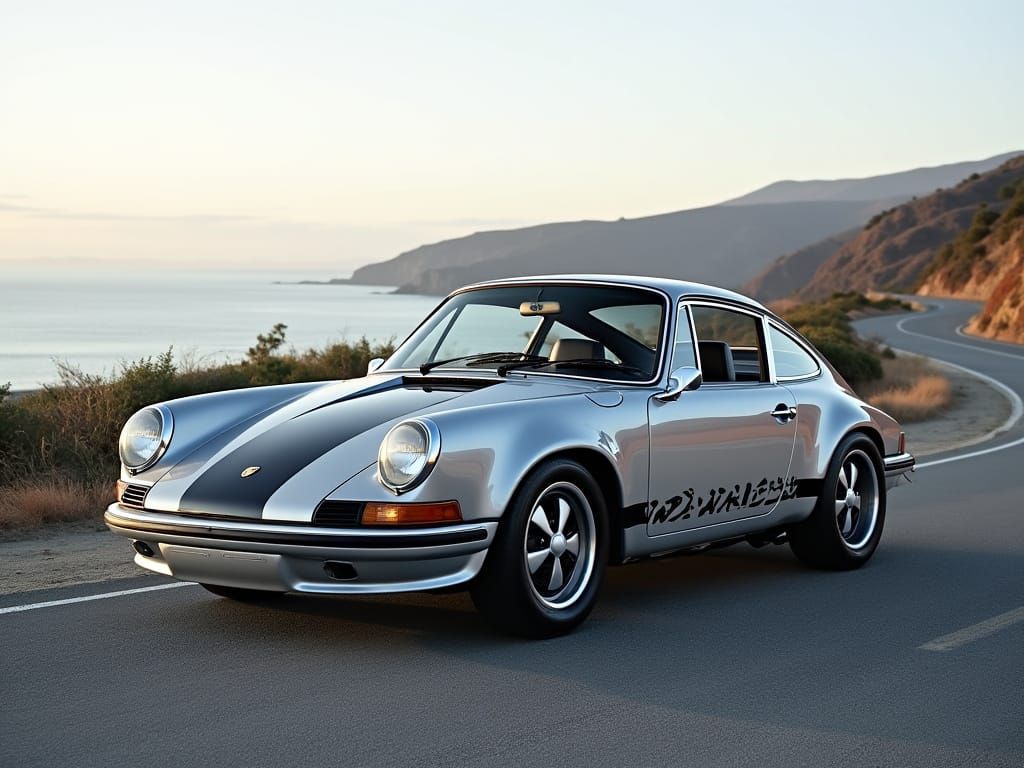 Silver Porsche 911 Carrera RS: Coastal Highway