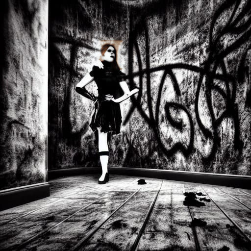 Goth Model in Cyberpunk Cityscape with Fog