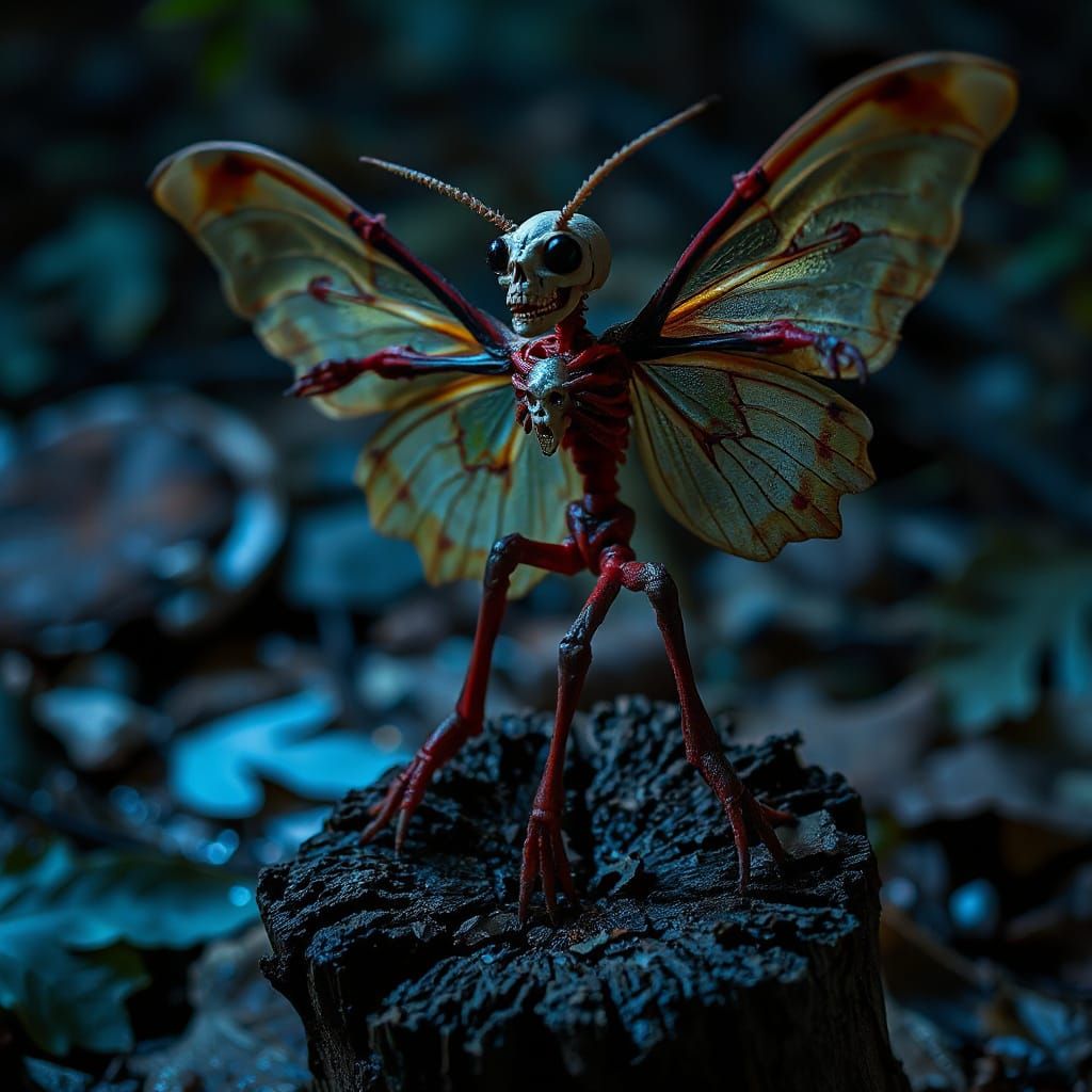 Gory Moth-Man Hybrid in Trompe L'oeil Style