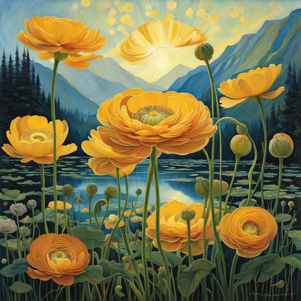 Luminous Crowfoot Carpet in Mountain Stream Scene