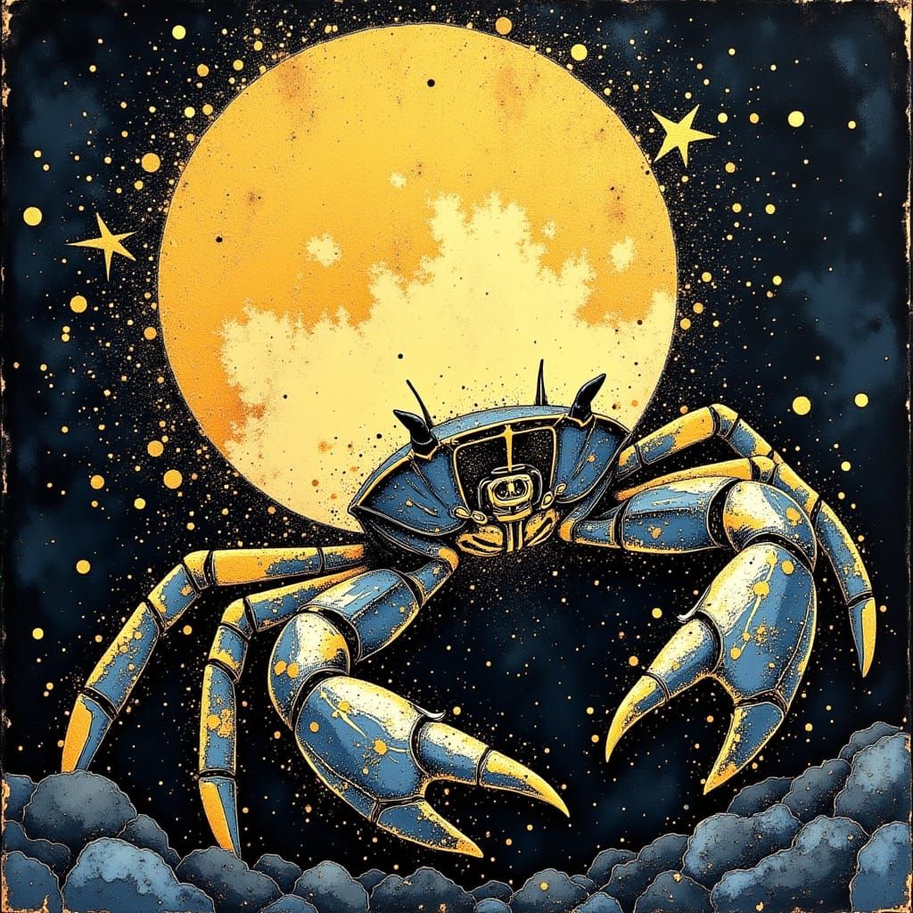 Crab on the Moon in Surreal Pop Art Style