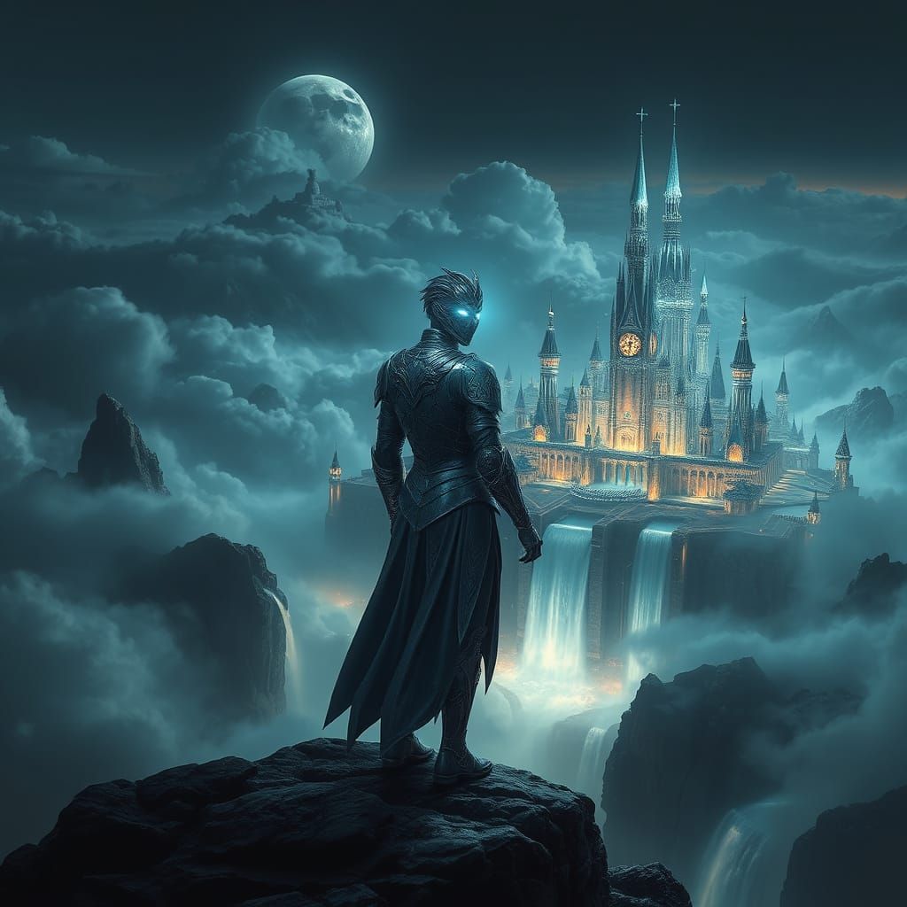 Ethereal Guardian Over Crystal City: Fantasy Art