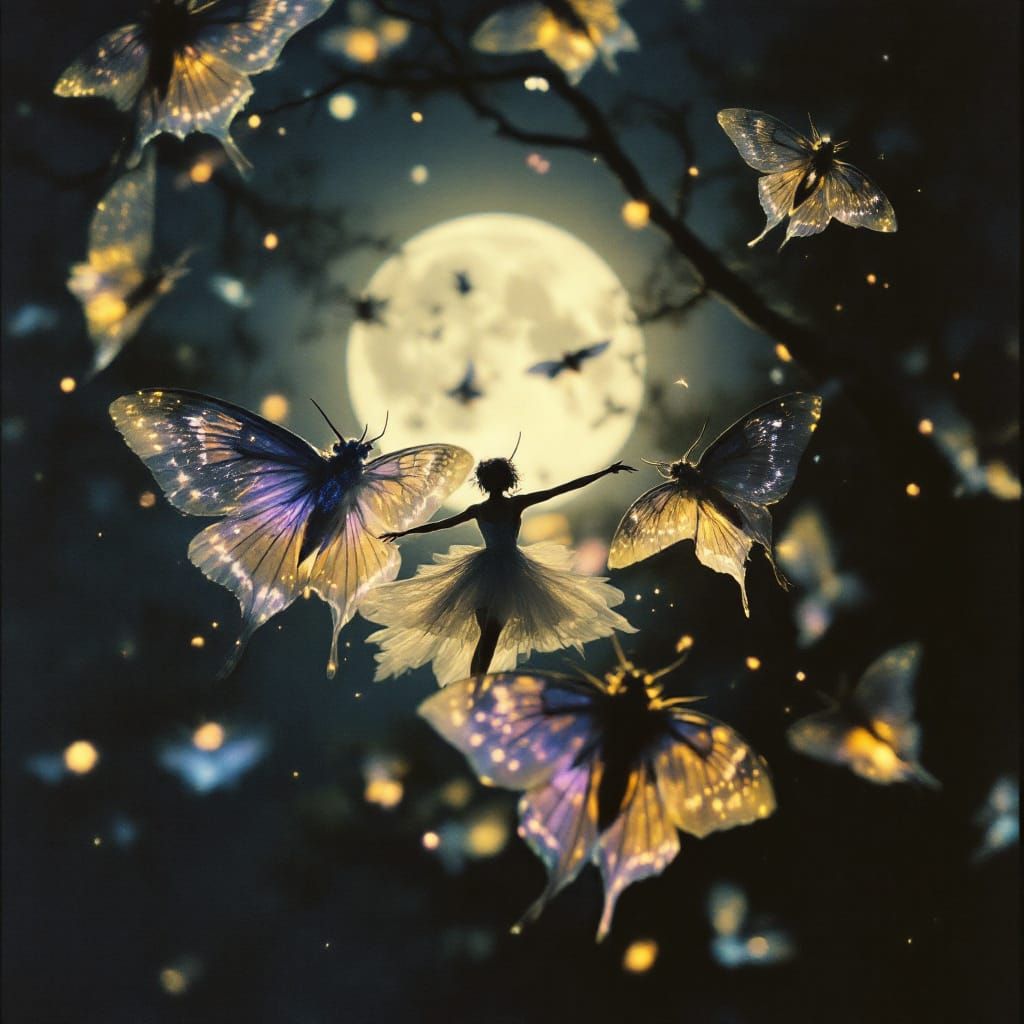 Lunar Moths Dancing in Dreamlike Moonlight