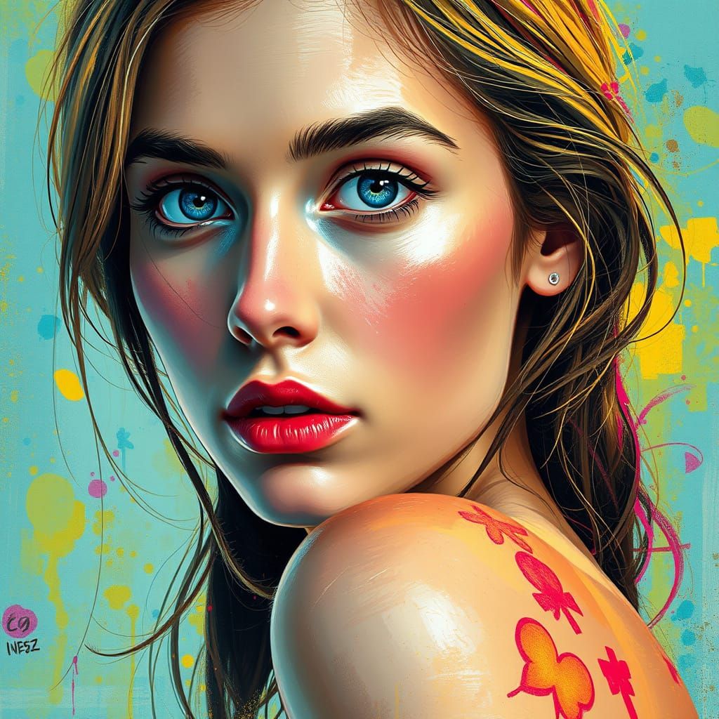Woman with Blue Eyes in Oil Painting Style