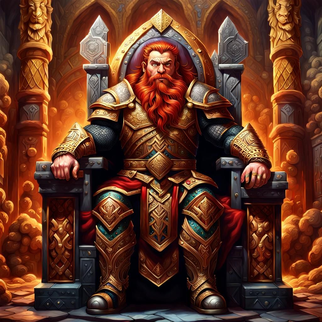 Majestic Dwarven King in Throne Room