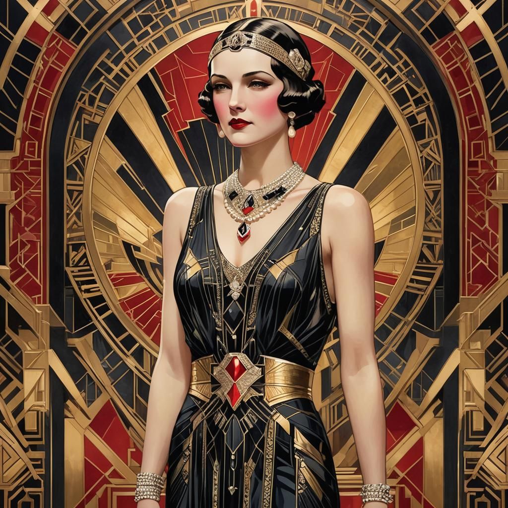 Elegant Art Deco Woman at Theatre Entrance