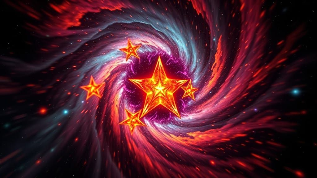 Cosmic Maelstrom: 5 Point Star Vortex in Vivid Deep Space