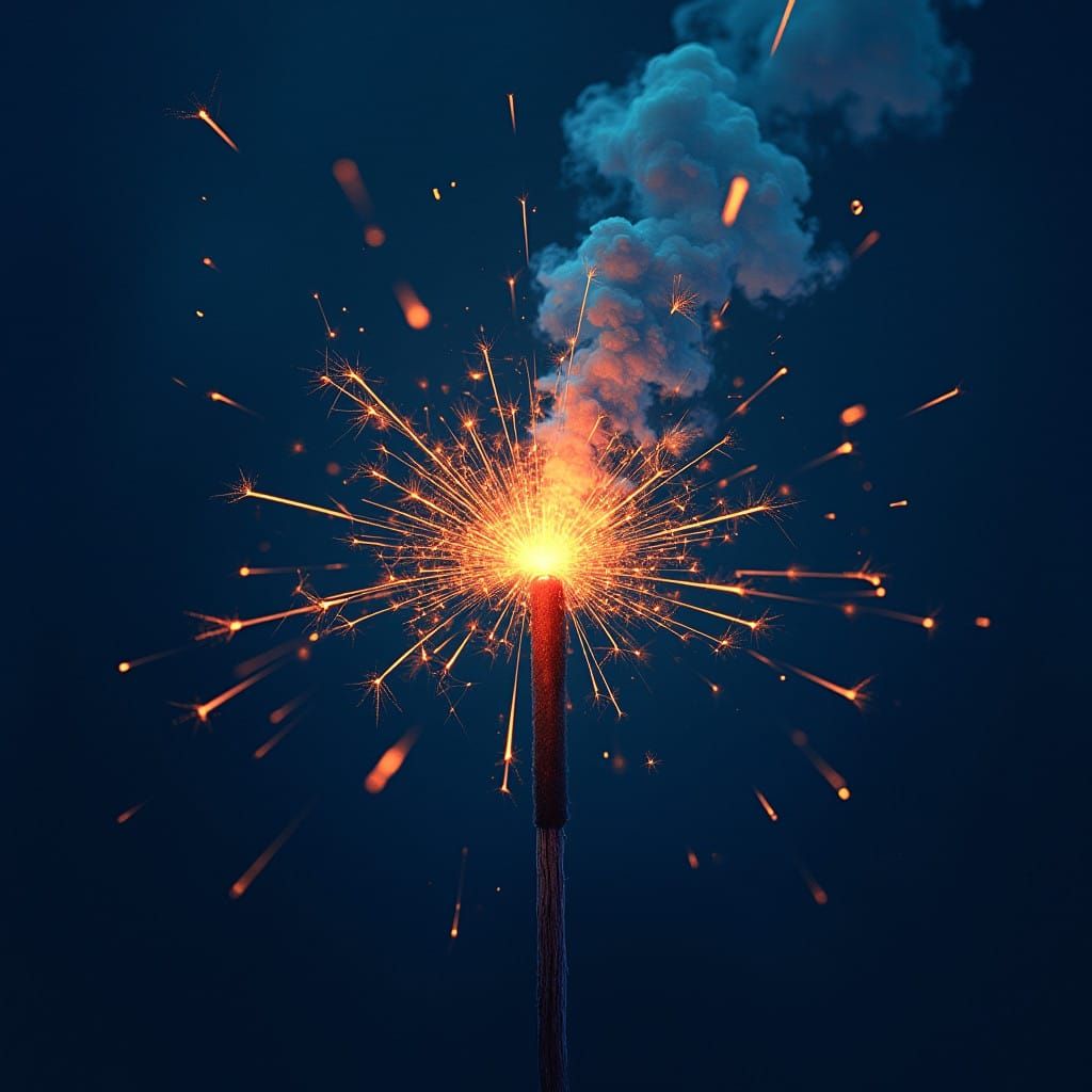 Glowing Sparkler in a Dark Celestial Night