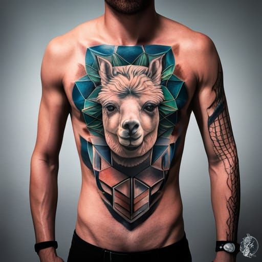 Geometric Arm Tattoo with Line Alpaca
