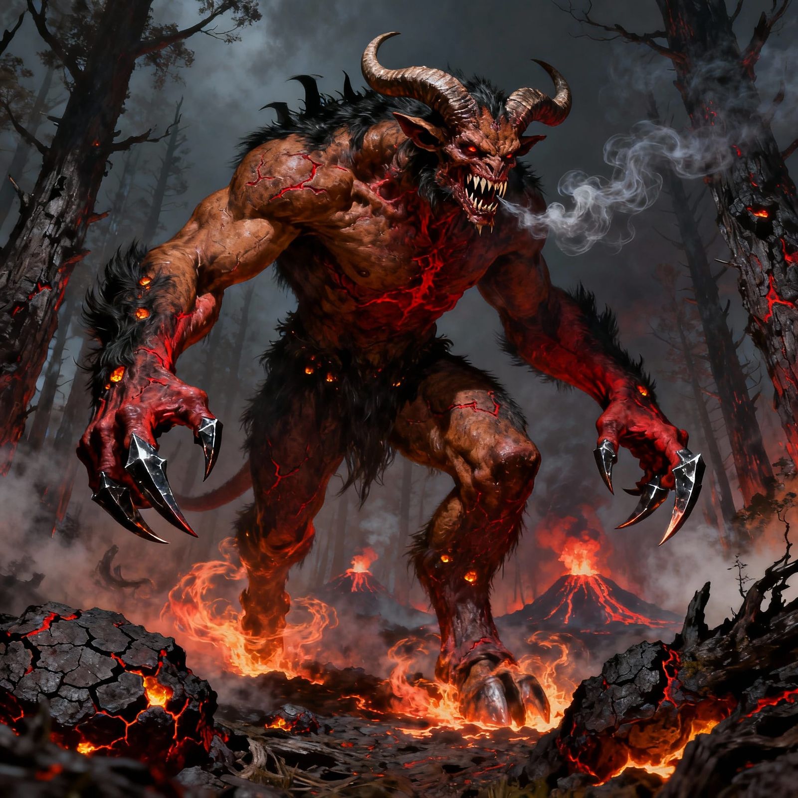 Powerful Demon Rises From Burning Forest Embers