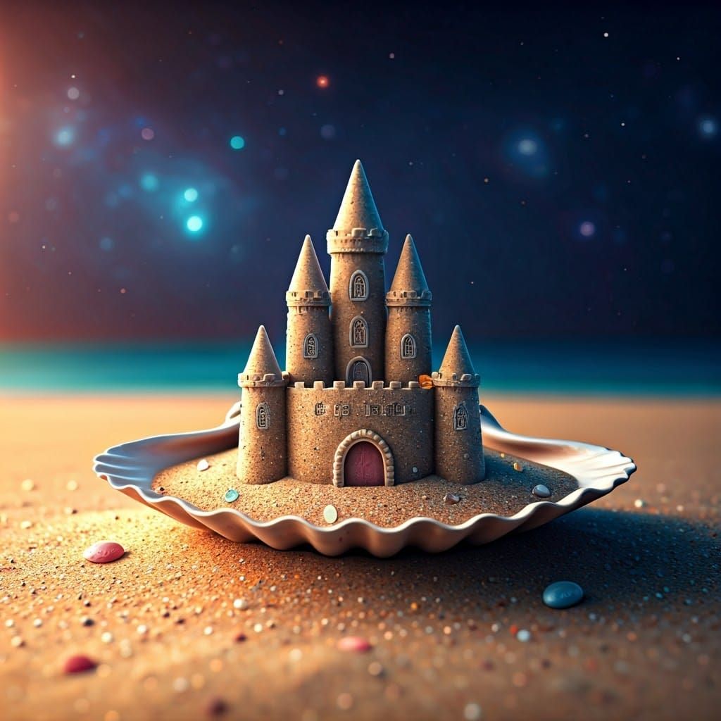 Ethereal Iridescent Castle on Cosmic Beach