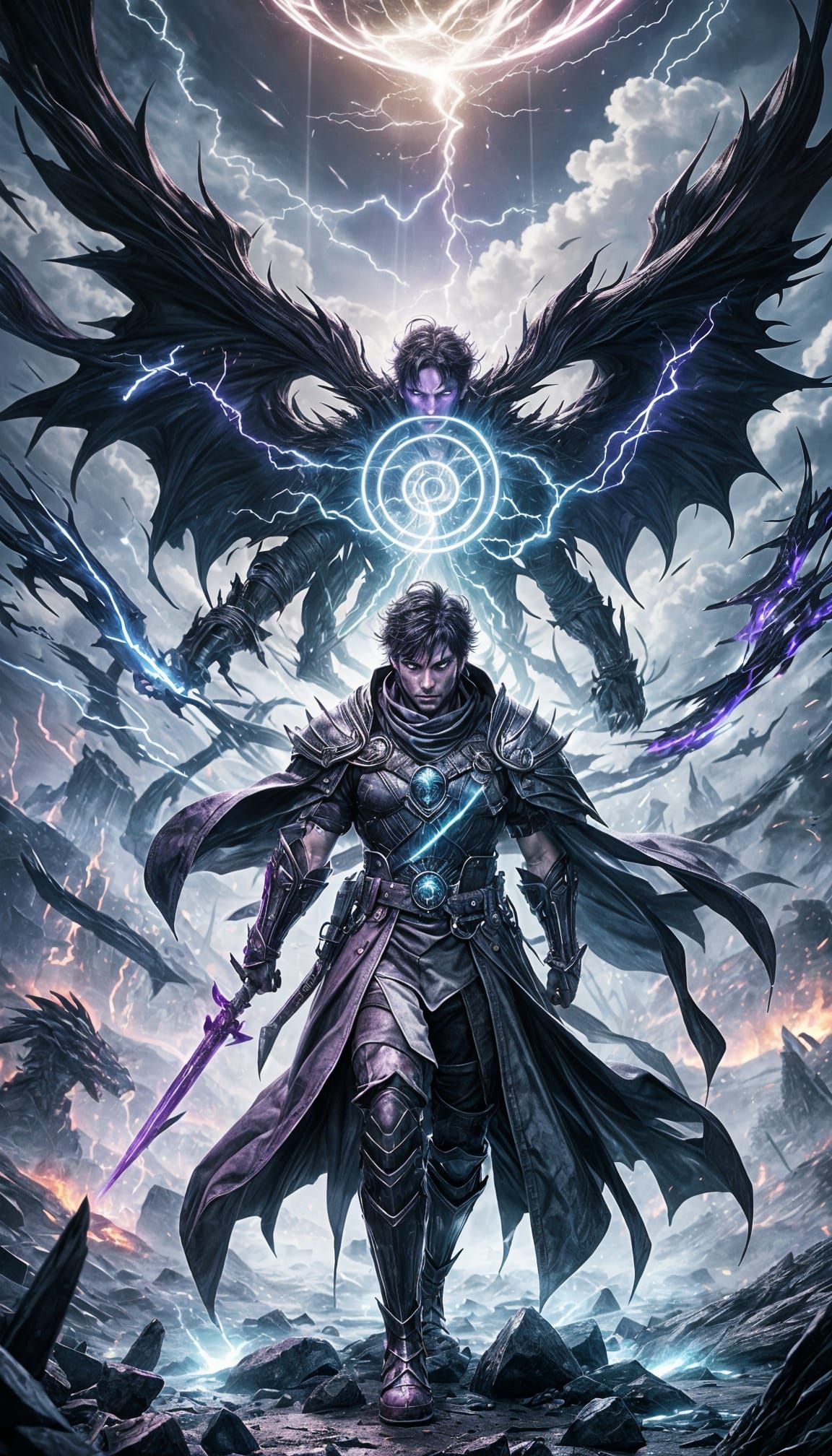 Dark Warrior Unleashes Shadowy Soldiers in Stormy Battlefiel...