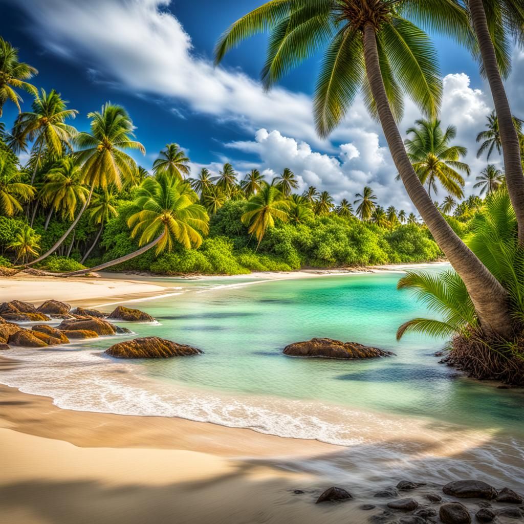 Eerie Tropical Beach Landscape in Hyperrealistic Style