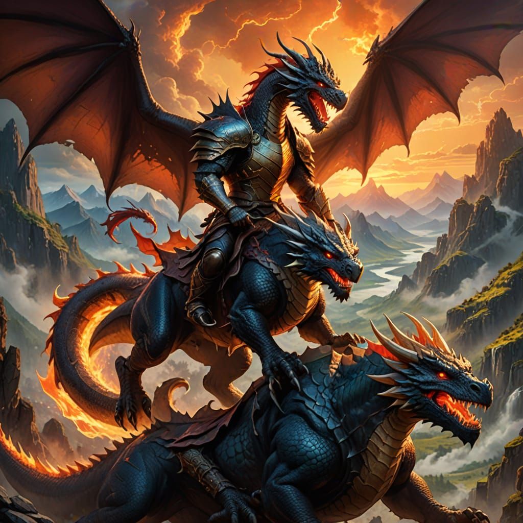 Confident Dragon Rider in Vibrant Fantasy Landscape