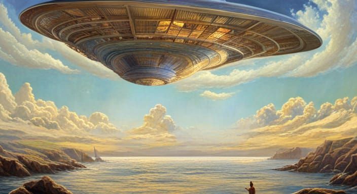 Hyperdetailed Alien UFO Over the Sea
