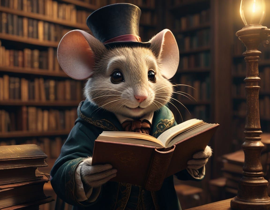 Charming Mouse Magician in Cozy Fantasy Library