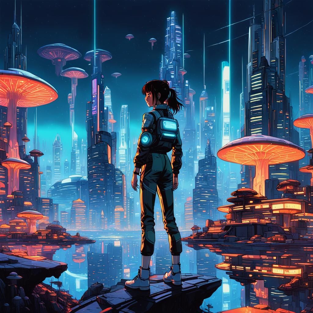 Futuristic Girl in 90's Anime Sci-Fi Style