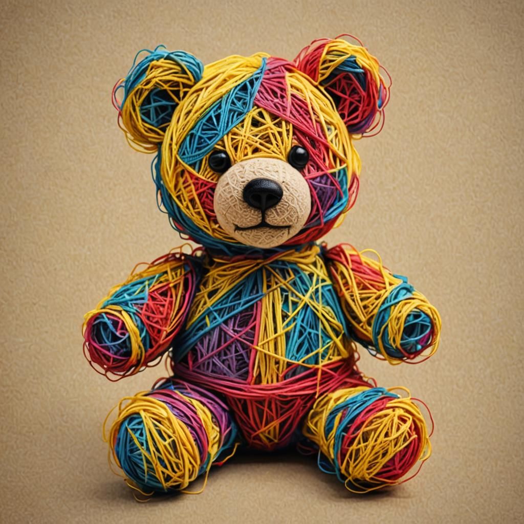 Colorful Cotton Thread Teddy Bear Pop Art