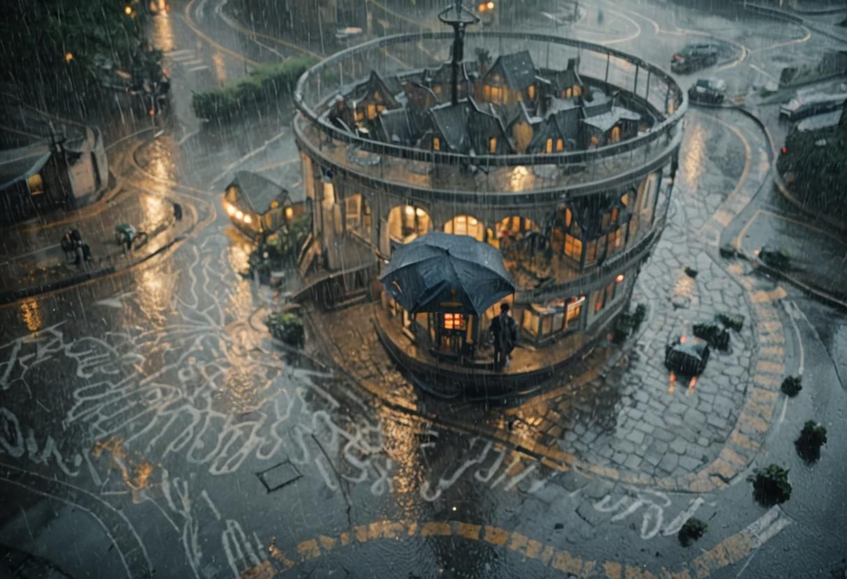 Atmospheric Rainy Night in a Cinematic Film Still