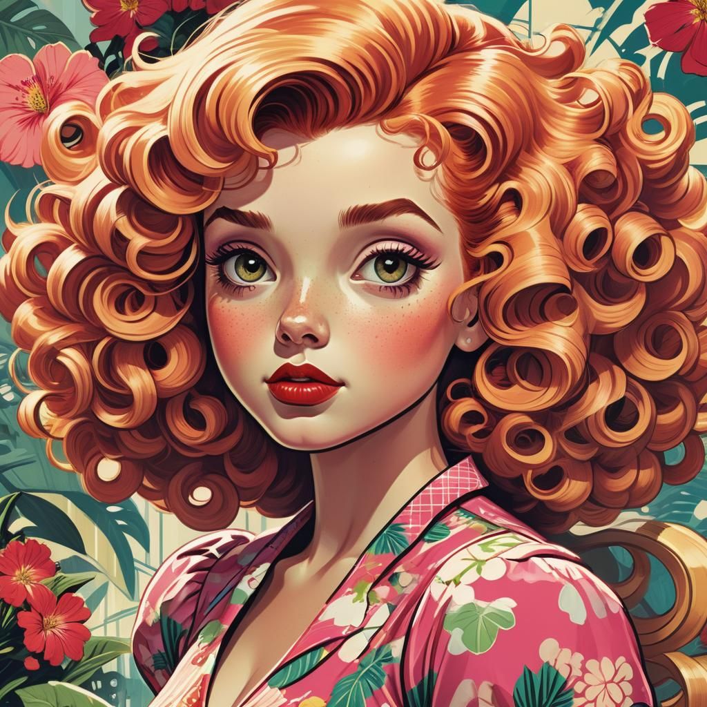Strawberry Blonde Girl in Retro Comic Book Style