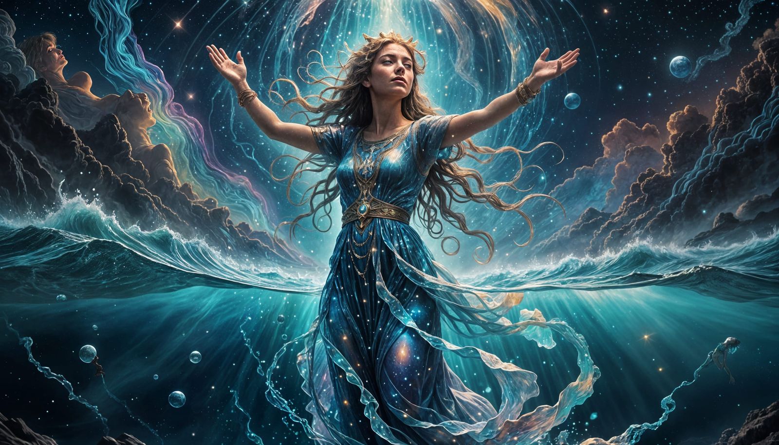 Mystical Ocean Goddess Ascends to Cosmic Realm