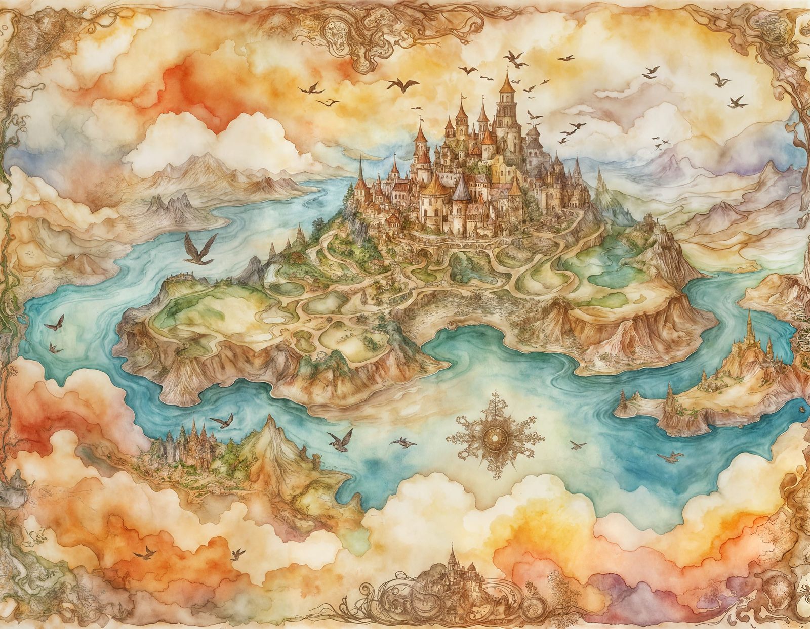 Watercolor Fantasy Map of an Imaginary World