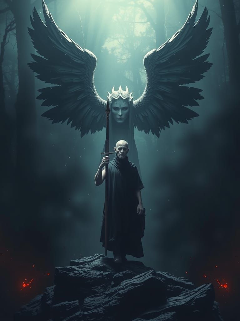 Guardian Figure Emerging from Darkness