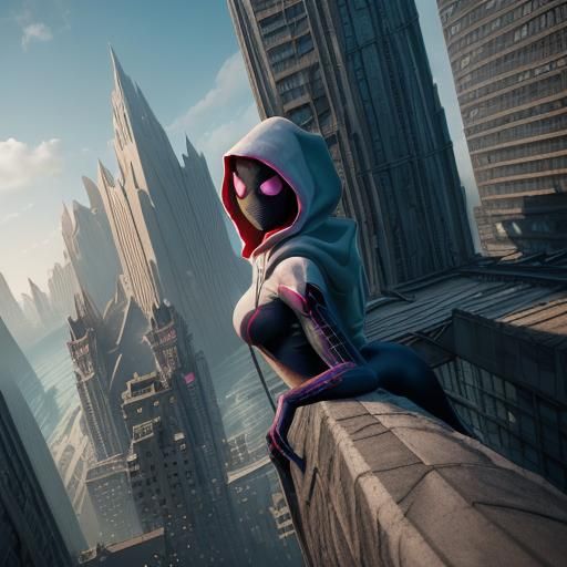 Spider-Gwen as Colossal Giant Woman in City