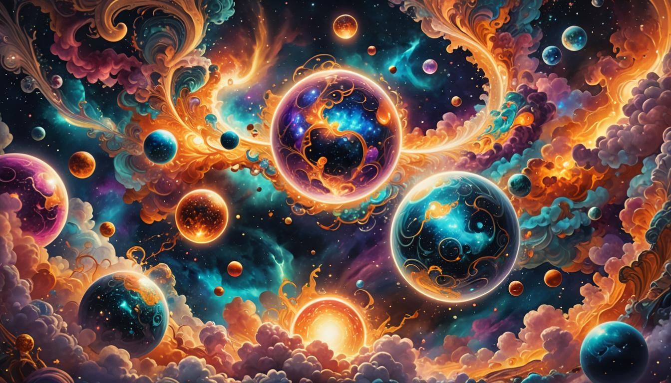 Surreal Astral Cosmic Illustration in Mixed Media Style