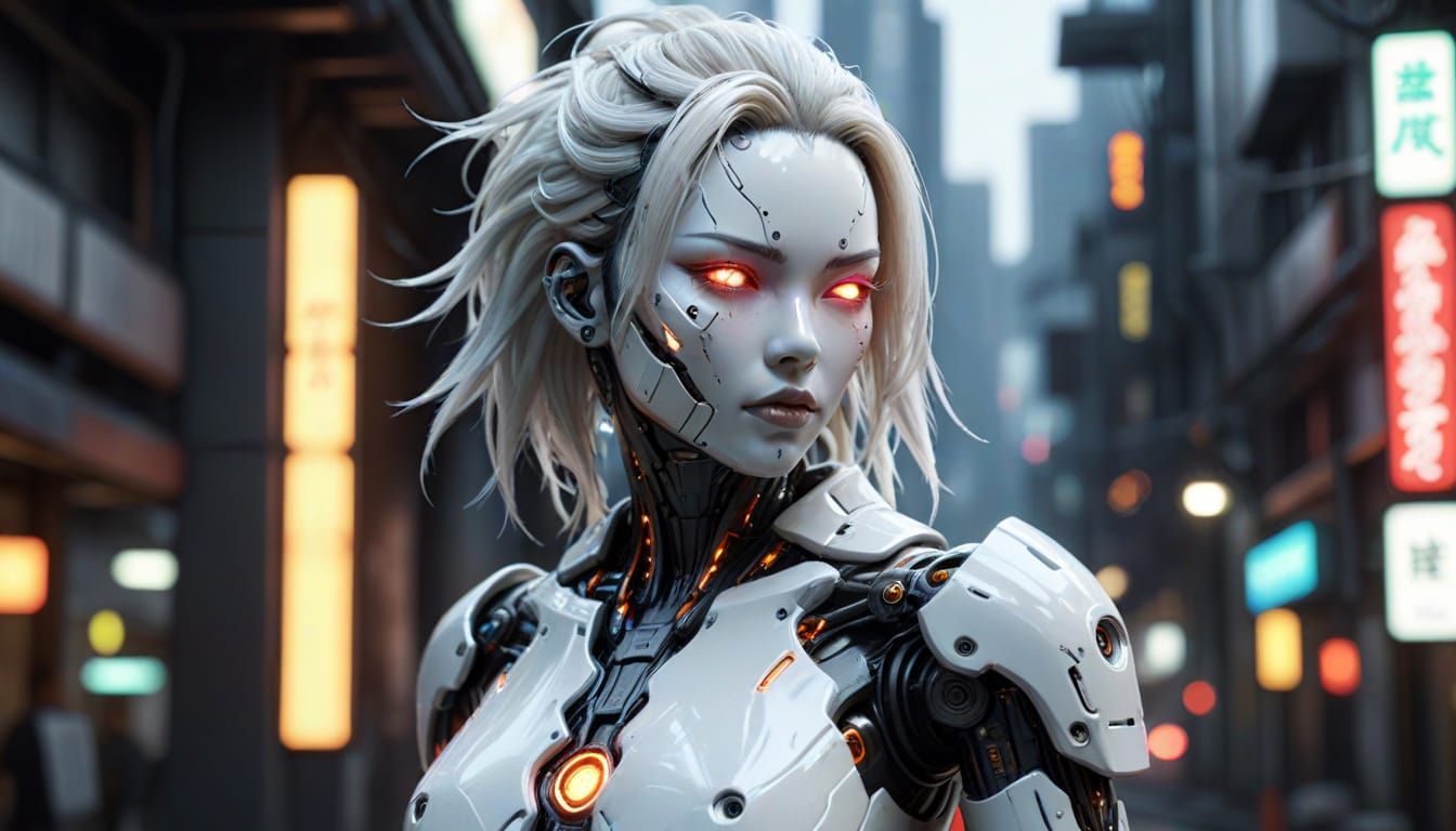 Cyberpunk Gynoid with Neon Accents