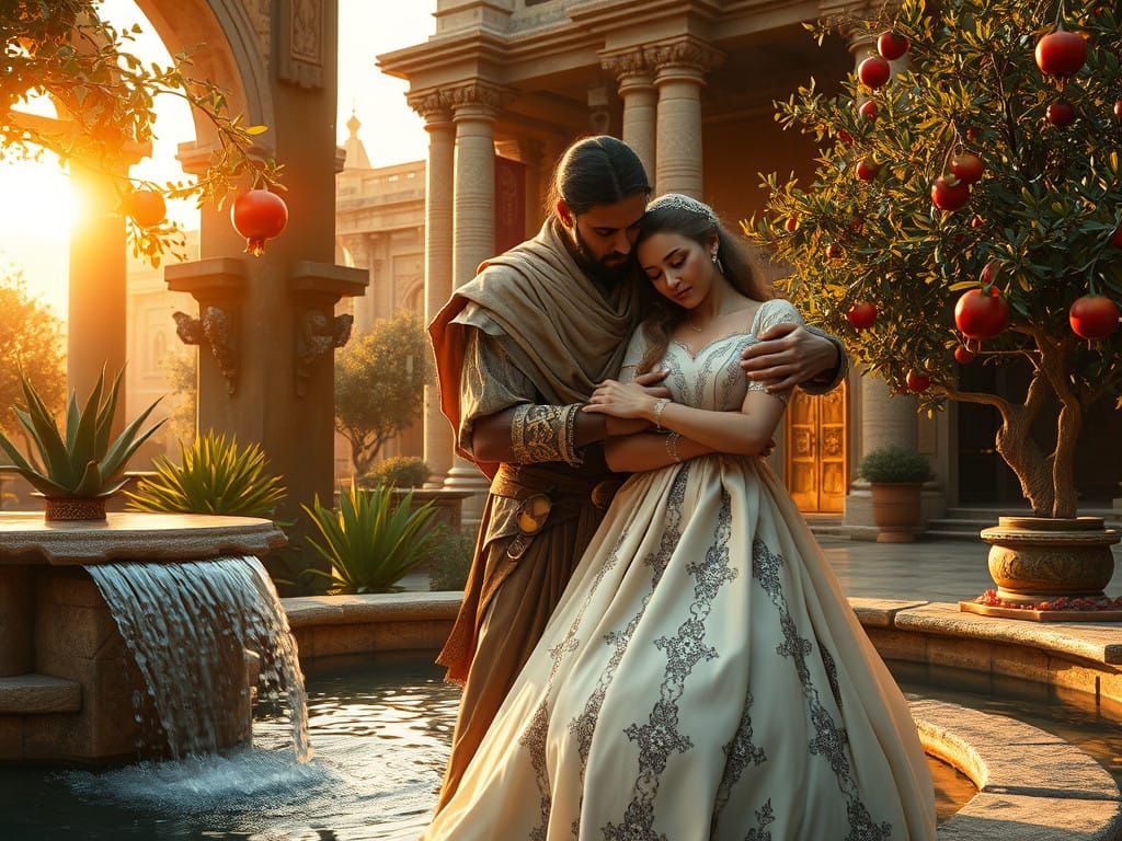 Heroic Jewish Warrior Embracing a Wounded Princess in Ancien...