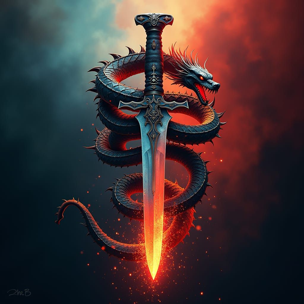 Hyperrealistic Dagger and Serpent Logo Concept Art