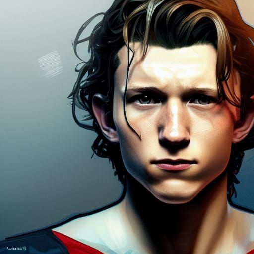 Tom Holland Portrait in Hyperdetailed Style